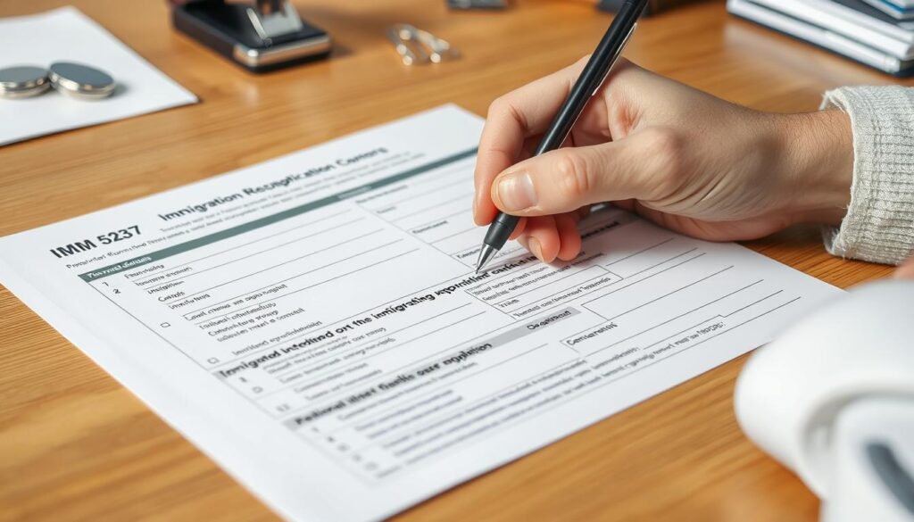 completing visa application form